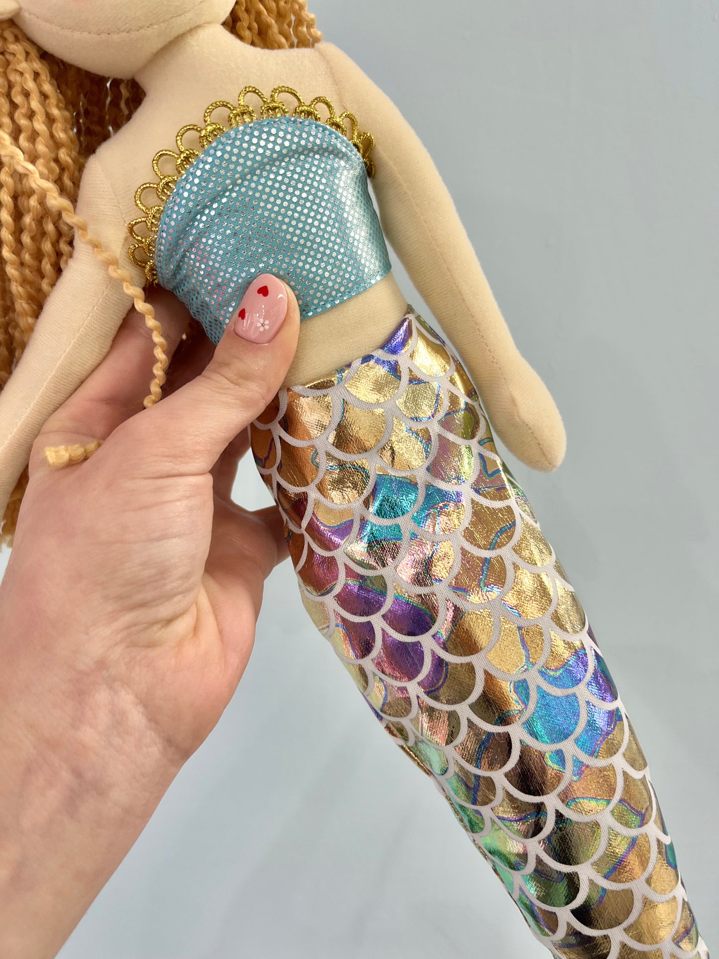 Pink mermaid with rainbow tail