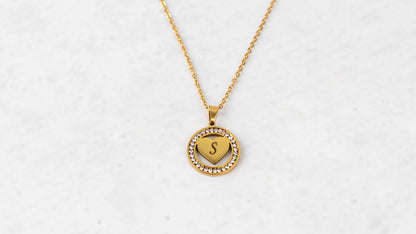Gold heart necklace with crystals