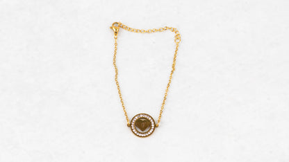 Gold heart bracelet with crystals