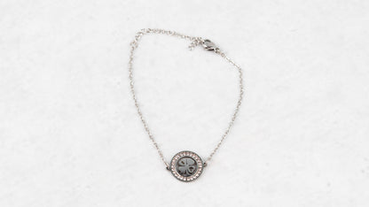 Silver clover heart bracelet with crystals