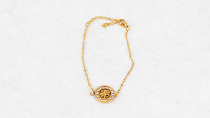 Gold clover heart bracelet with crystals